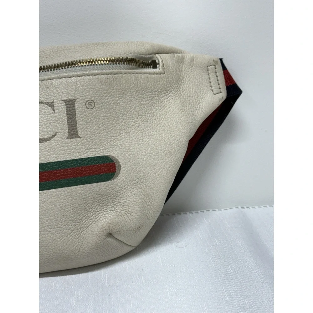 Gucci Logo Belt Bag White Leather Web Stripe Waist Crossbody Fanny Pack COA - Picture 4 of 15